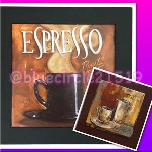 Wood and Ceramic Tile 8” Wall Plaque Trivet Espresso/Coffee Theme 2 pc Bundle